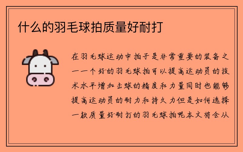 什么的羽毛球拍质量好耐打